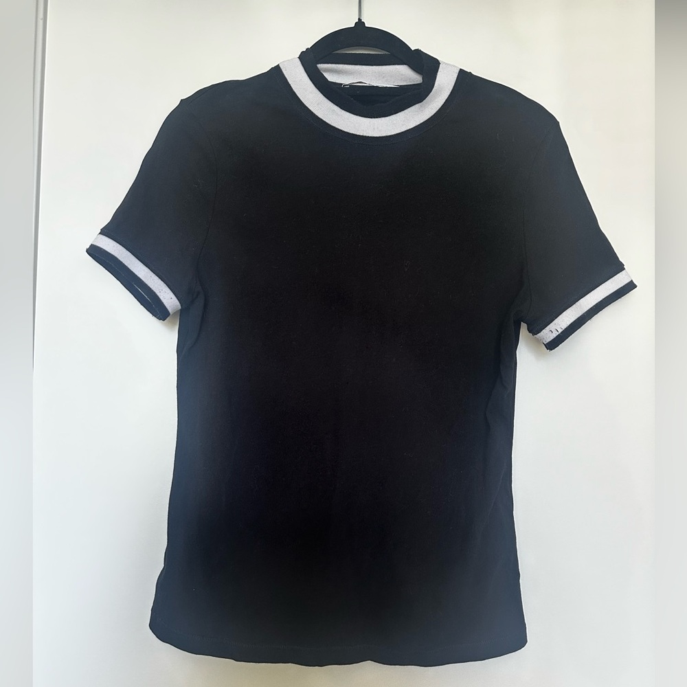 ALEXANDER WANG BLACK SHORT-SLEEVED SHIRT WITH WHITE COLLAR